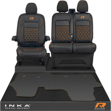 Load image into Gallery viewer, New VW Transporter T7 Panel Van Front 1+2 Bentley Diamond Quilt Leatherette Tailored Seat Covers & Tailored Rubber Mat Black MY25 Onwards R Series Embroidery
