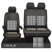 Load image into Gallery viewer, VW Transporter T6.1, T6, T5.1 Front 1+2 INKA Leatherette Tartan Tailored Seat Covers Black Fits Panel Van & Kombi