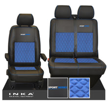 Load image into Gallery viewer, VW Transporter T6.1, T6, T5.1 Sport-Series Front 1+2 INKA Bentley Leatherette Suedetara Tailored Seat Covers Black Fits Panel Van & Kombi