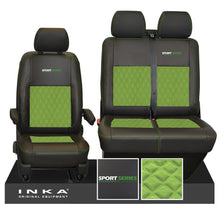 Load image into Gallery viewer, VW Transporter T6.1, T6, T5.1 Sport-Series Front 1+2 INKA Bentley Leatherette Suedetara Tailored Seat Covers Black Fits Panel Van & Kombi