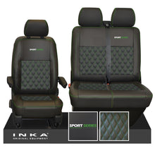 Load image into Gallery viewer, VW Transporter T6.1, T6, T5.1 Front 1+2 Bentley Diamond Quilt Tailored Leatherette Seat Covers Black Fits Panel Van & Kombi