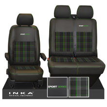 Load image into Gallery viewer, New VW Transporter T6.1, T6, T5.1 Front 1+2 Sport-Series INKA Leatherette Tartan Tailored Seat Covers Black Fits Panel Van & Kombi