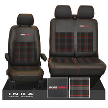 Load image into Gallery viewer, New VW Transporter T6.1, T6, T5.1 Front 1+2 Sport-Series INKA Leatherette Tartan Tailored Seat Covers Black Fits Panel Van & Kombi