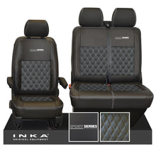 Load image into Gallery viewer, VW Transporter T6.1, T6, T5.1 Front 1+2 Bentley Diamond Quilt Tailored Leatherette Seat Covers Black Fits Panel Van & Kombi