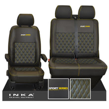 Load image into Gallery viewer, VW Transporter T6.1, T6, T5.1 Front 1+2 Bentley Diamond Quilt Tailored Leatherette Seat Covers Black Fits Panel Van & Kombi