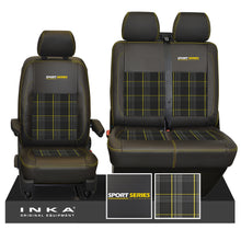 Load image into Gallery viewer, New VW Transporter T6.1, T6, T5.1 Front 1+2 Sport-Series INKA Leatherette Tartan Tailored Seat Covers Black Fits Panel Van & Kombi