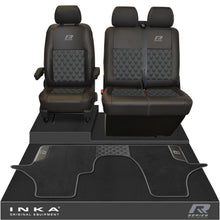 Load image into Gallery viewer, New VW Transporter T6.1, T6, T5.1 Front 1+2 Bentley Diamond Quilt Tailored Leatherette Seat Covers & Matching Tailored Floor Mat Black