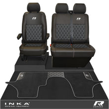 Load image into Gallery viewer, New VW Transporter T6.1, T6, T5.1 Front 1+2 Bentley Diamond Quilt Tailored Leatherette Seat Covers & Matching Tailored Floor Mat Black