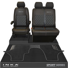 Load image into Gallery viewer, New VW Transporter T6.1, T6, T5.1 Front 1+2 Bentley Diamond Quilt Tailored Leatherette Seat Covers & Matching Tailored Floor Mat Black