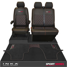 Load image into Gallery viewer, New VW Transporter T6.1, T6, T5.1 Front 1+2 Bentley Diamond Quilt Tailored Leatherette Seat Covers & Matching Tailored Floor Mat Black