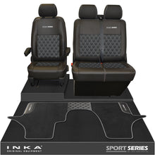 Load image into Gallery viewer, New VW Transporter T6.1, T6, T5.1 Front 1+2 Bentley Diamond Quilt Tailored Leatherette Seat Covers & Matching Tailored Floor Mat Black