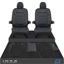 Load image into Gallery viewer, New VW Transporter T7 Panel Van INKA Front Bentley Leatherette Tailored Seat Covers & Matching Tailored Floor Mat Black MY25 Onwards - R-Series Embroidery