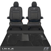 Load image into Gallery viewer, New VW Transporter T7 Panel Van INKA Front Bentley Leatherette Tailored Seat Covers & Matching Tailored Floor Mat Black MY25 Onwards - R-Series Embroidery