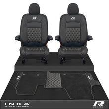 Load image into Gallery viewer, New VW Transporter T7 Panel Van INKA Front Bentley Leatherette Tailored Seat Covers & Matching Tailored Floor Mat Black MY25 Onwards - R-Series Embroidery