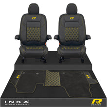 Load image into Gallery viewer, New VW Transporter T7 Panel Van INKA Front Bentley Leatherette Tailored Seat Covers & Matching Tailored Floor Mat Black MY25 Onwards - R-Series Embroidery