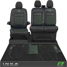 Load image into Gallery viewer, New VW Transporter T7 Panel Van INKA Front Bentley Leatherette Tailored Seat Covers & Matching Tailored Floor Mat Black MY25 Onwards - R-Series Embroidery