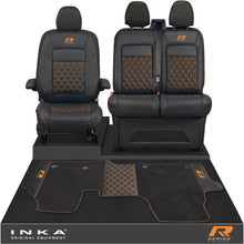 Load image into Gallery viewer, New VW Transporter T7 Panel Van INKA Front Bentley Leatherette Tailored Seat Covers & Matching Tailored Floor Mat Black MY25 Onwards - R-Series Embroidery