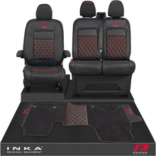 Load image into Gallery viewer, New VW Transporter T7 Panel Van INKA Front Bentley Leatherette Tailored Seat Covers & Matching Tailored Floor Mat Black MY25 Onwards - R-Series Embroidery