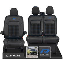 Load image into Gallery viewer, New VW Transporter T7 Panel Van INKA Front Leatherette Tartan Tailored Seat Cover Set Black MY25 Onwards - R-Series Embroidery