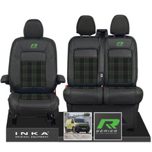 Load image into Gallery viewer, New VW Transporter T7 Panel Van INKA Front Leatherette Tartan Tailored Seat Cover Set Black MY25 Onwards - R-Series Embroidery
