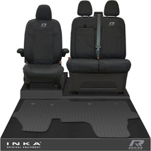 Load image into Gallery viewer, New VW Transporter T7 Panel Van INKA Front Set Tailored Waterproof Seat Covers & Tailored Rubber Mat Black MY25 Onwards - R-Series Embroidery