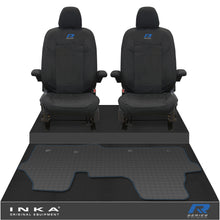 Load image into Gallery viewer, New VW Transporter T7 Panel Van INKA Front Set Tailored Waterproof Seat Covers & Tailored Rubber Mat Black MY25 Onwards - R-Series Embroidery