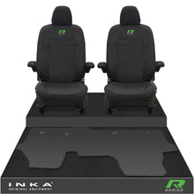 Load image into Gallery viewer, New VW Transporter T7 Panel Van INKA Front Set Tailored Waterproof Seat Covers & Tailored Rubber Mat Black MY25 Onwards - R-Series Embroidery