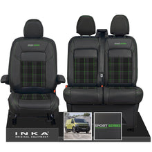 Load image into Gallery viewer, New VW Transporter T7 Panel Van INKA Front Leatherette Tartan Tailored Seat Cover Set Black MY25 Onwards - Sport-Series Embroidery