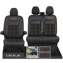 Load image into Gallery viewer, New VW Transporter T7 Panel Van INKA Front Leatherette Tartan Tailored Seat Cover Set Black MY25 Onwards - Sport-Series Embroidery