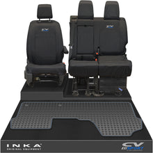 Load image into Gallery viewer, Vauxhall Opel Vivaro INKA Front 1+2 Tailored Waterproof Seat Covers & Tailored Rubber Mat Black MY19 to Present - CV Sport Embroidery