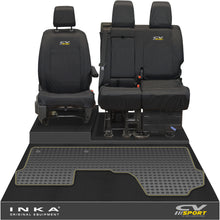 Load image into Gallery viewer, Vauxhall Opel Vivaro INKA Front 1+2 Tailored Waterproof Seat Covers & Tailored Rubber Mat Black MY19 to Present - CV Sport Embroidery
