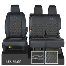 Load image into Gallery viewer, Vauxhall Vivaro MK3 INKA Bentley Diamond Quilt Leatherette Front 1+2 Tailored Seat Covers Black MY19 To Present - CV Professional Embroidery