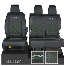 Load image into Gallery viewer, Vauxhall Vivaro MK3 INKA Bentley Diamond Quilt Leatherette Front 1+2 Tailored Seat Covers Black MY19 To Present - CV Sport Embroidery