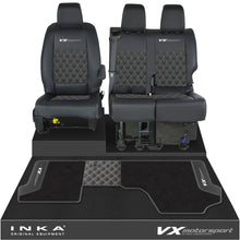 Load image into Gallery viewer, Vauxhall Vivaro MK3 Front 1+2 Bentley Leatherette Tailored Seat Covers & Matching Tailored Floor Mat Black MY19 Onwards