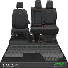 Load image into Gallery viewer, Vauxhall Opel Vivaro INKA Front 1+2 Tailored Waterproof Seat Covers & Tailored Rubber Mat Black MY19 to Present - CV Professional Embroidery