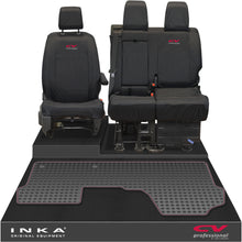 Load image into Gallery viewer, Vauxhall Opel Vivaro INKA Front 1+2 Tailored Waterproof Seat Covers & Tailored Rubber Mat Black MY19 to Present - CV Professional Embroidery