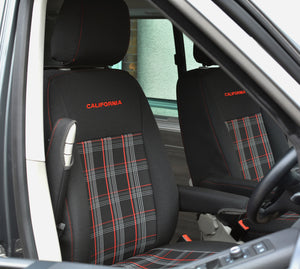VW California T6.1, T6, T5.1, T5 Ocean, Coast, Beach, SE, Surf INKA Tailored Front & Rear Embroidred GTi Tartan Centres Seat Covers [Choice of 6 colours]