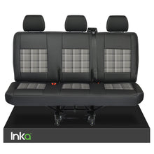 Load image into Gallery viewer, VW Transporter T6,T5 Rear Triple Seat Covers Black Matt Leatherette with coloured GTi Tartan Centres