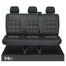 Load image into Gallery viewer, VW Transporter T6,T5 Rear Triple Seat Covers Black Matt Leatherette with coloured GTi Tartan Centres
