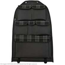 Load image into Gallery viewer, VW California T6.1,T6,T5 Inka Seatstor Seat Storage Six Pocket Organsier Tidy Black Leatherette With Tartan and colour matching bespoke " California Series" embroidery