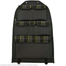 Load image into Gallery viewer, VW California T6.1,T6,T5 Inka Seatstor Seat Storage Six Pocket Organsier Tidy Black Leatherette With Tartan and colour matching bespoke " California Series" embroidery