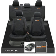 VW Caddy Kombi Maxi Life INKA Front & Rear Tailored Waterproof Seat Covers Black MY-2007-2019 (Choice of 7 Colours) - Sport-Series Embroidery