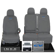 VW Crafter MK2 INKA Front Set 1+2 Tailored Waterproof Seat Covers Grey MY-2017 Onwards [Choice of 7 Colours] - CV Professional Embroidery