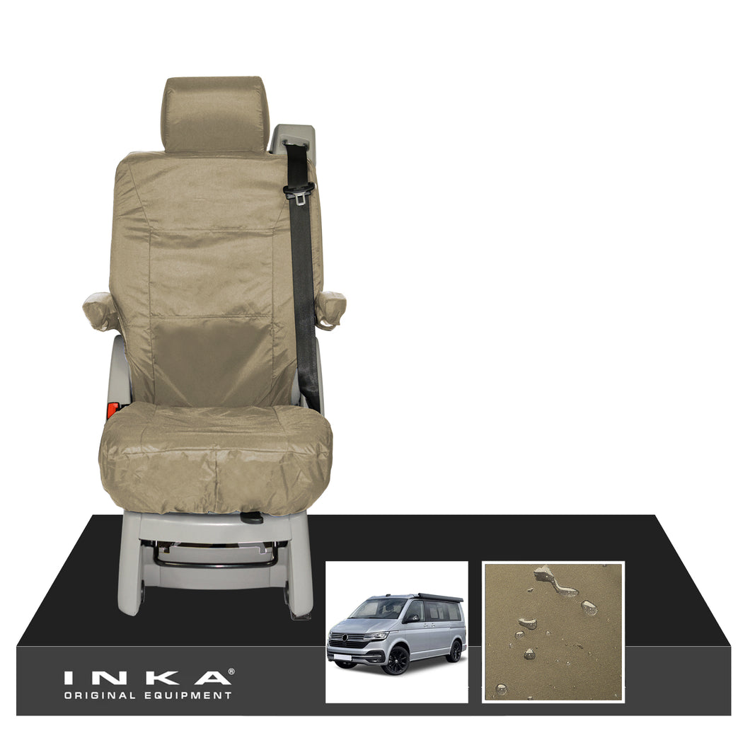 VW California Ocean/Coast/Beach/Surf Inka Fully Tailored Waterproof Seat Covers Beige Sand Rear Single Swivel Fits T6.1 ,T6,T5.1 all model years fits with and without airbags