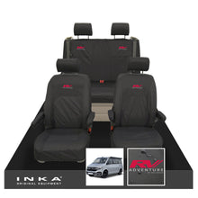 Load image into Gallery viewer, VW California Ocean/Coast/Beach/Surf Inka Fully Tailored Waterproof Seat Covers Black Front &amp; Rear With ISOFIX Fits T6.1 ,T6,T5.1 all model years fits with and without airbags
