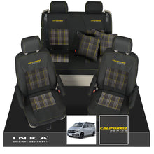 Load image into Gallery viewer, VW California T6.1, T6, T5.1, T5 Ocean, Coast, Beach, SE, Surf INKA Tailored Seat Covers Second Skin With GTi Tartan Centres &amp; Embroidery
