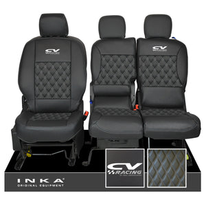 Peugeot Partner MK2 Front 1+2 CV RACING INKA Bentley Leatherette Tailored Seat Covers Black MY 08-17