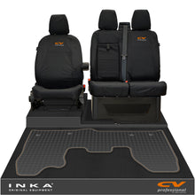 Load image into Gallery viewer, Ford Transit Custom INKA Front 1+2 Tailored Waterproof Seat Covers &amp; Tailored Rubber Mat Black MY-12-23 (Choice of 7 Colours) - CV Professional Embroidery
