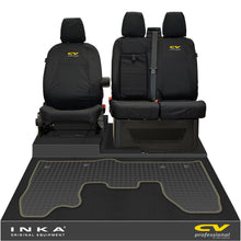 Load image into Gallery viewer, Ford Transit Custom INKA Front 1+2 Tailored Waterproof Seat Covers &amp; Tailored Rubber Mat Black MY-12-23 (Choice of 7 Colours) - CV Professional Embroidery
