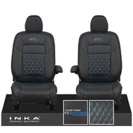 All New Ford Transit Custom Front 1+1 CUSTOM RACING INKA Bentley Leatherette Tailored Seat Covers Black MY-2024 (Choice of 7 Colours)